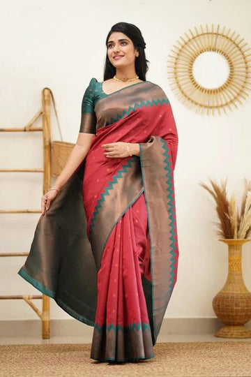 Red Jacquard Work Soft Lichi Silk Saree