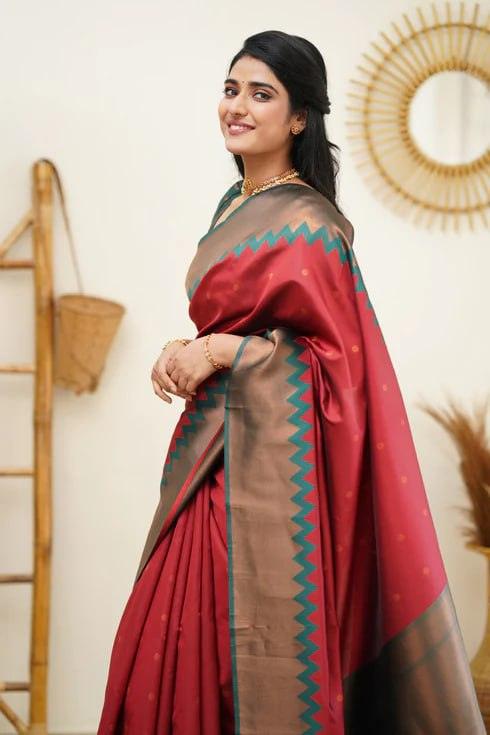 Red Jacquard Work Soft Lichi Silk Saree - Ibis Fab