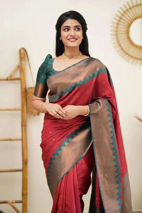 Red Jacquard Work Soft Lichi Silk Saree - Ibis Fab