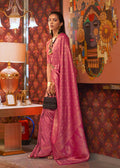 Refreshing Rani Pink Colored Printed Pure Soft Silk Saree