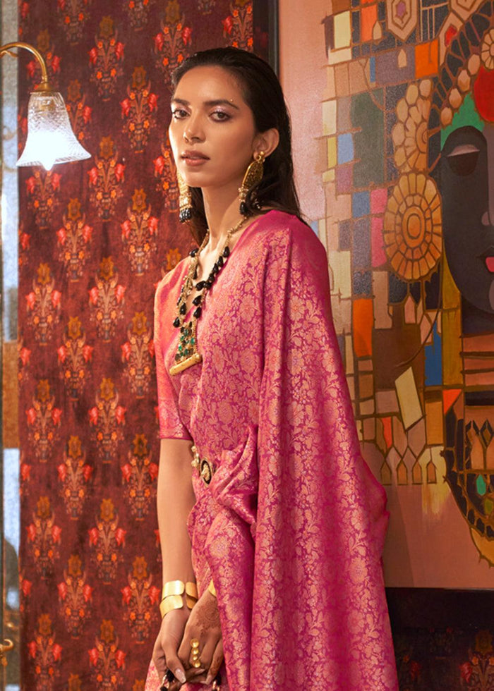 Refreshing Rani Pink Colored Printed Pure Soft Silk Saree