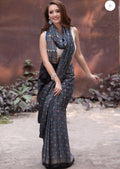 Shark blue color kalamkari saree