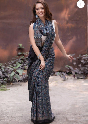 Shark blue color kalamkari saree