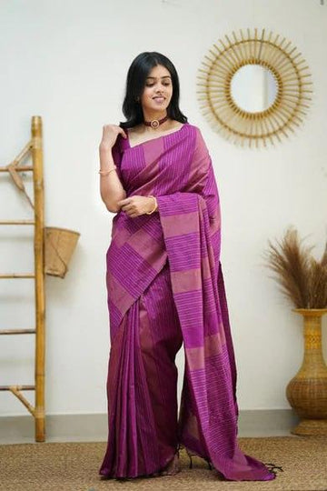 Silk Magenta Pink Weaved Thread and Zari Saree