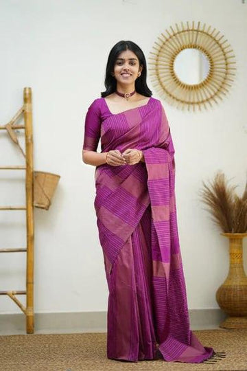 Silk Magenta Pink Weaved Thread and Zari Saree