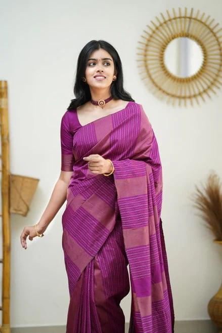 Silk Magenta Pink Weaved Thread and Zari Saree - Ibis Fab