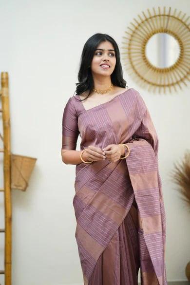 Silk Magenta Rose Gold Weaved Thread and Zari Saree - Ibis Fab