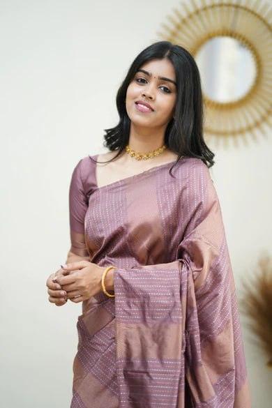 Silk Magenta Rose Gold Weaved Thread and Zari Saree - Ibis Fab