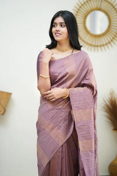 Silk Magenta Rose Gold  Weaved Thread and Zari Saree