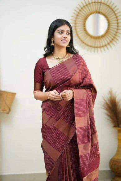 Silk Magenta Rosy Brown Weaved Thread and Zari Saree - Ibis Fab