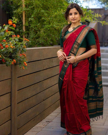 Soft lichi silk Red saree