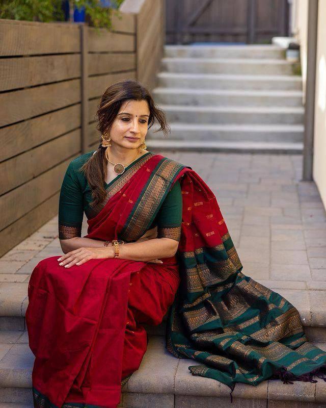 Soft lichi silk Red saree