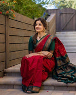 Soft lichi silk Red saree - Ibis Fab