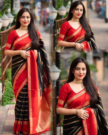 Soft silk saree, striped design n tassled pallu, running blouse