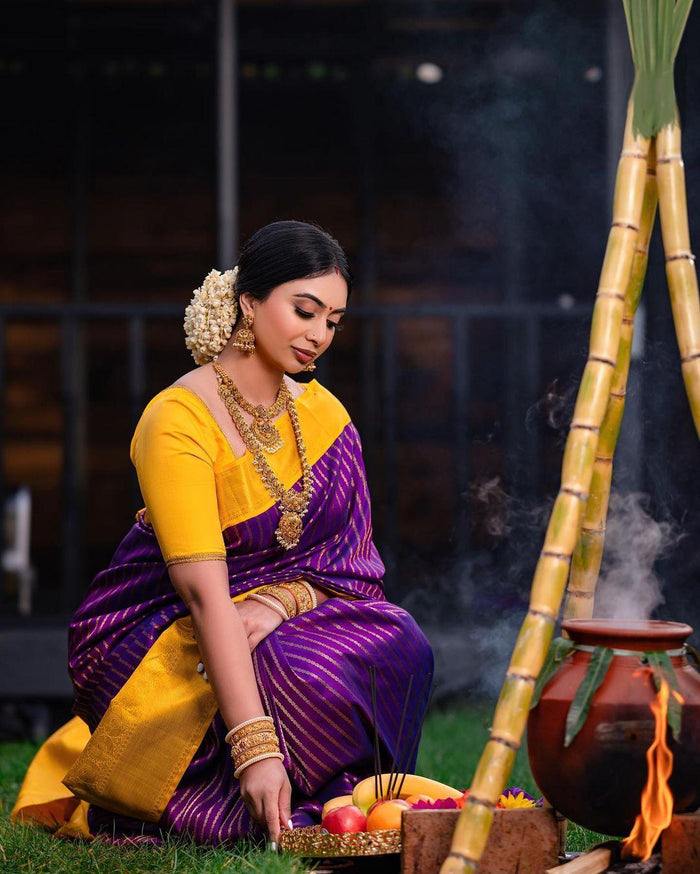 Striped Saree with Contrast Border