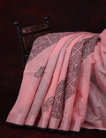 Stunning Baby Pink Colored Cotton Linen Designer Printed Saree