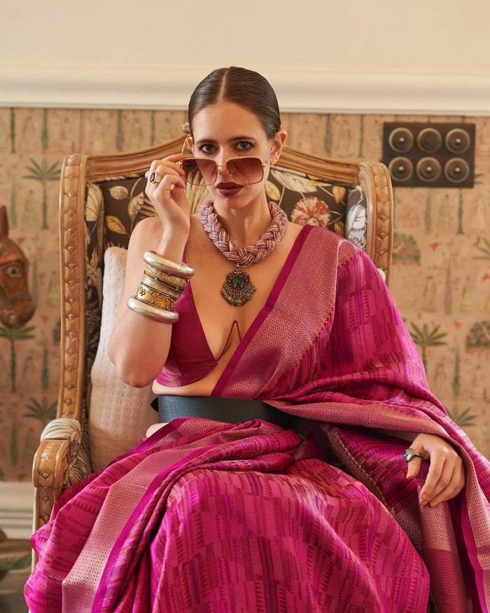 style bazaar Dark Pink Saree With Unstitched Blouse