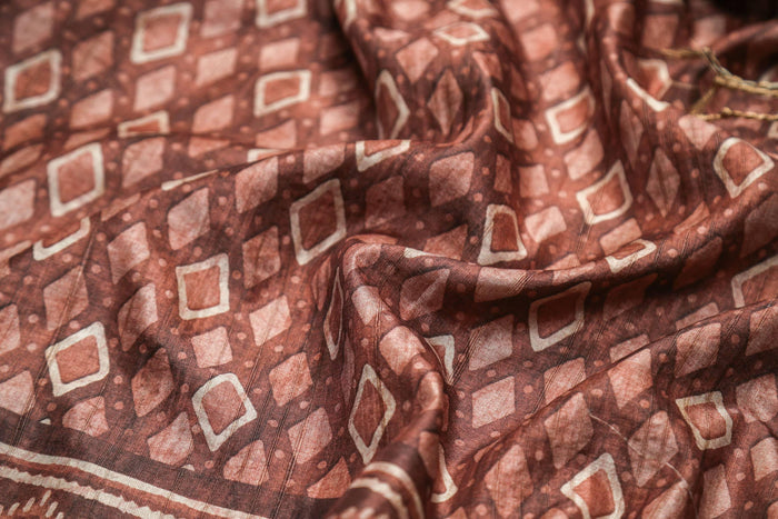 Stylish Brown Colored Cotton Linen Designer Printed Saree