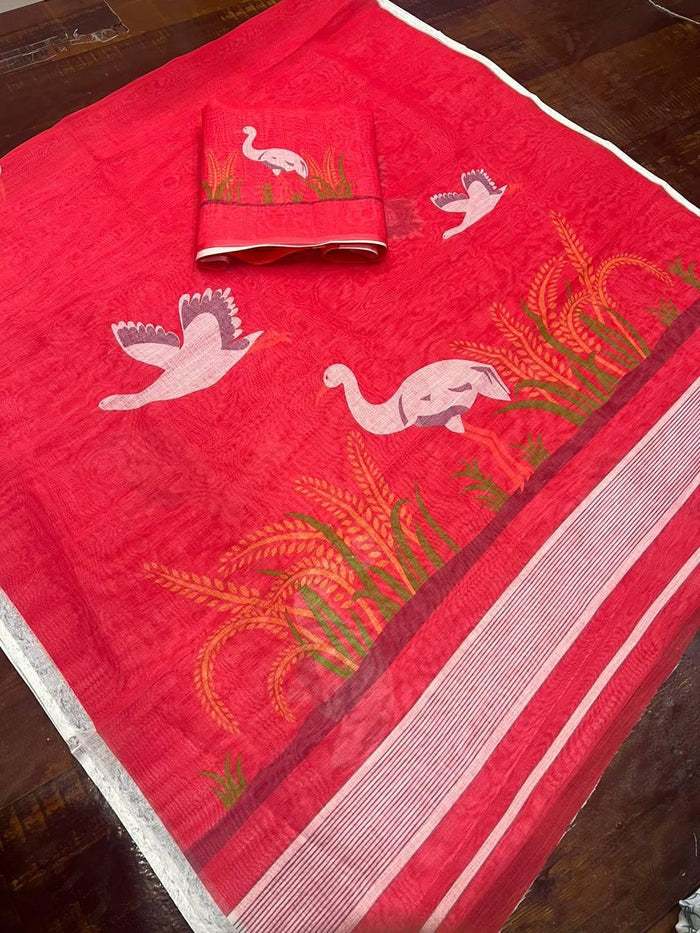 Stylish Designer Linen Saree For Women's & Girl's