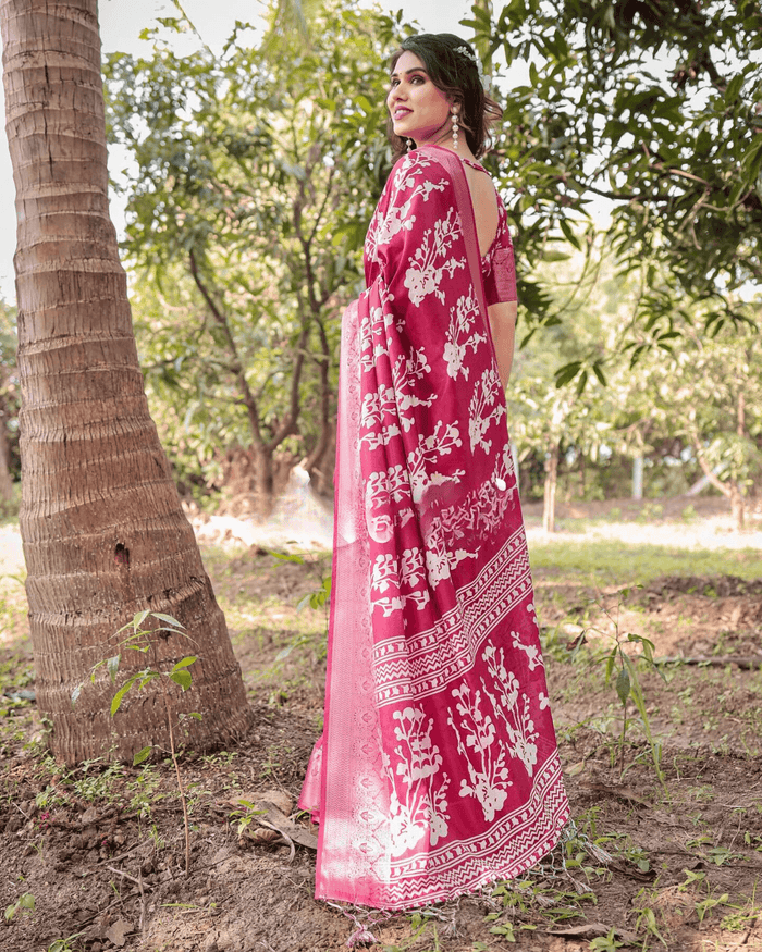Trendy Rani Pink Colored Jacquard Silk Saree