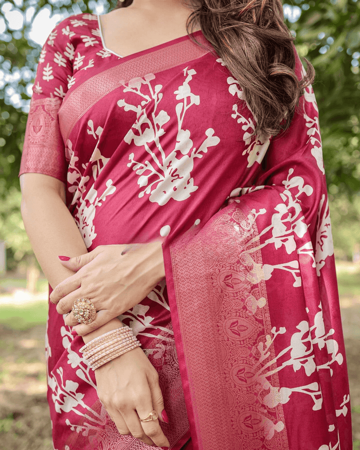Trendy Rani Pink Colored Jacquard Silk Saree