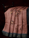 Unique Light Brown Colored Cotton Linen Designer Printed Saree
