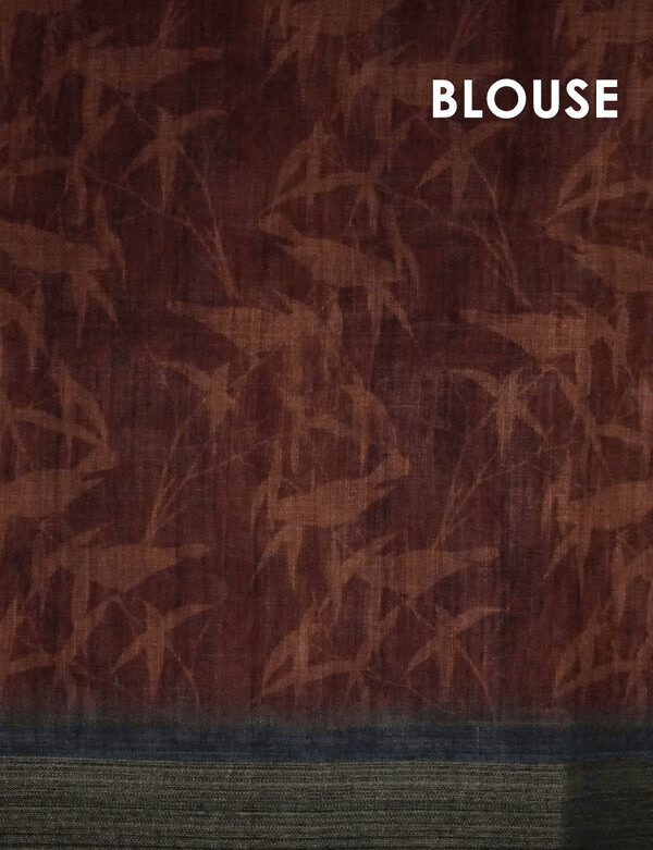 Unique Light Brown Colored Cotton Linen Designer Printed Saree
