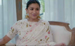 White Printed Linen Saree - Ibis Fab