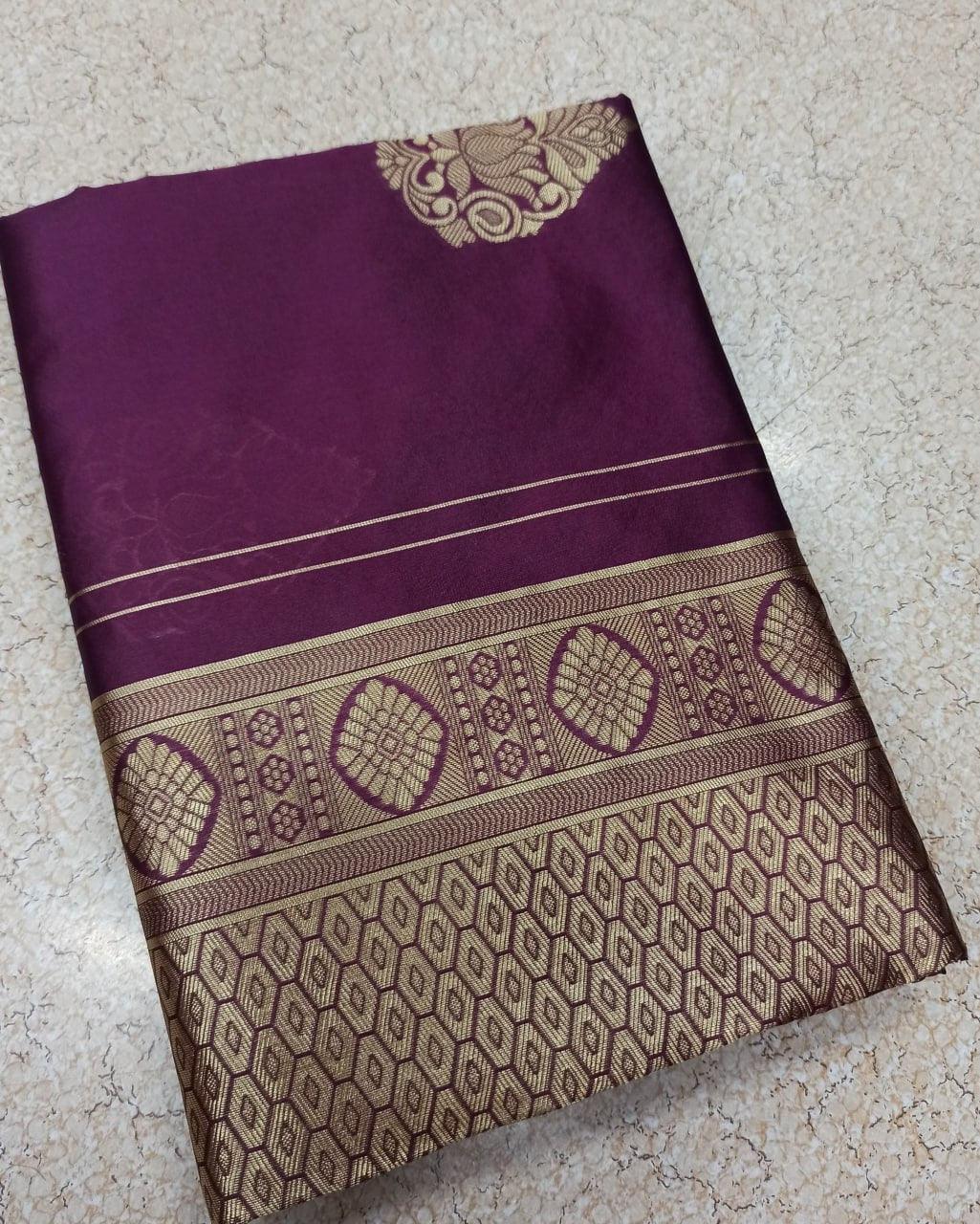 Wine Banarasi Soft Silk Saree - Ibis Fab