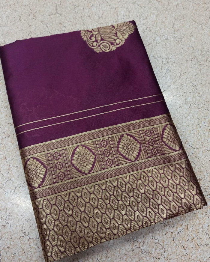Wine Banarasi Soft Silk Saree