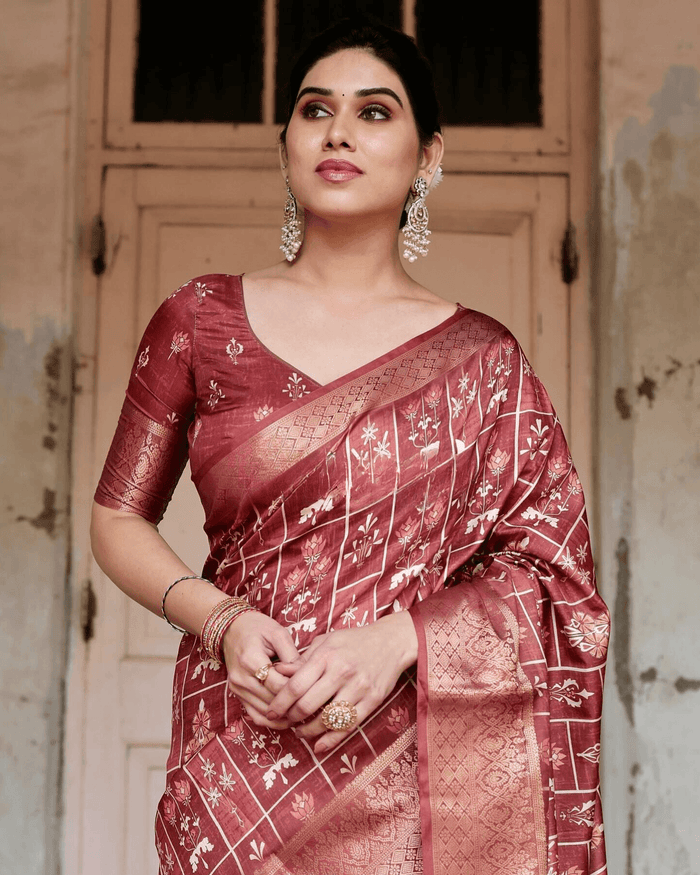 Wonderful Maroon Color Jacquard Silk Saree