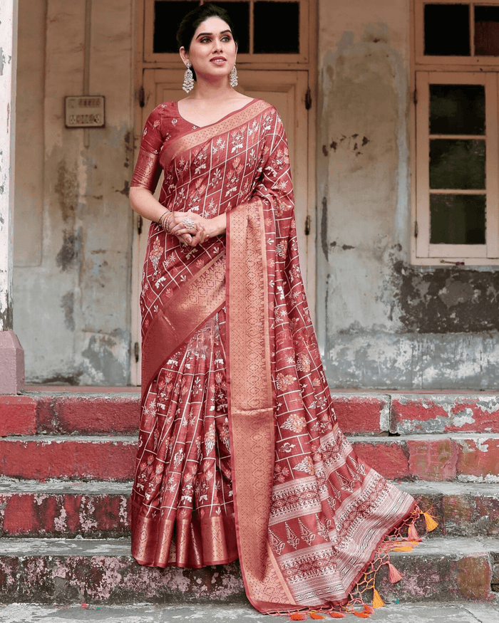 Wonderful Maroon Color Jacquard Silk Saree
