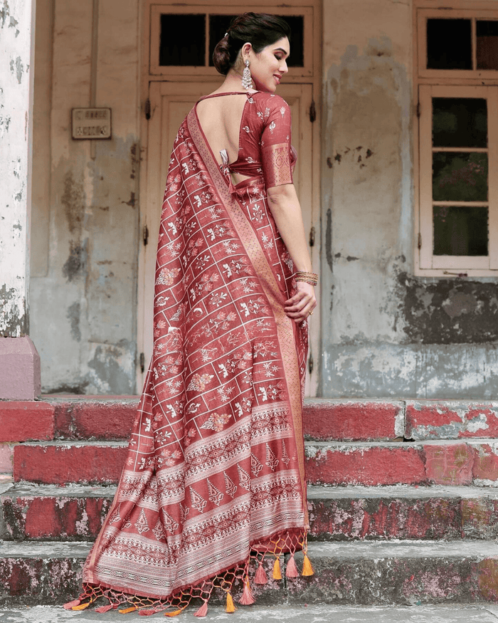 Wonderful Maroon Color Jacquard Silk Saree