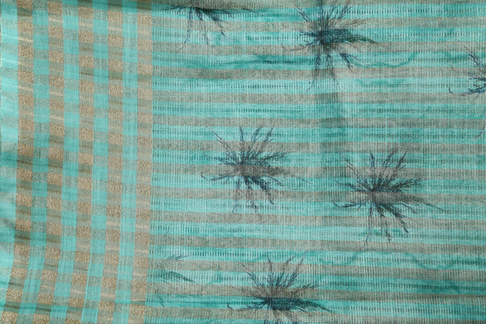 Wonderful Sky Blue Colored Cotton Linen Designer Printed Saree