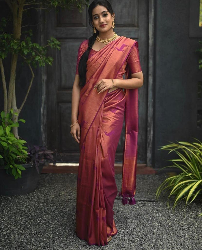 Woven Art pink Jacquard saree for wedding time