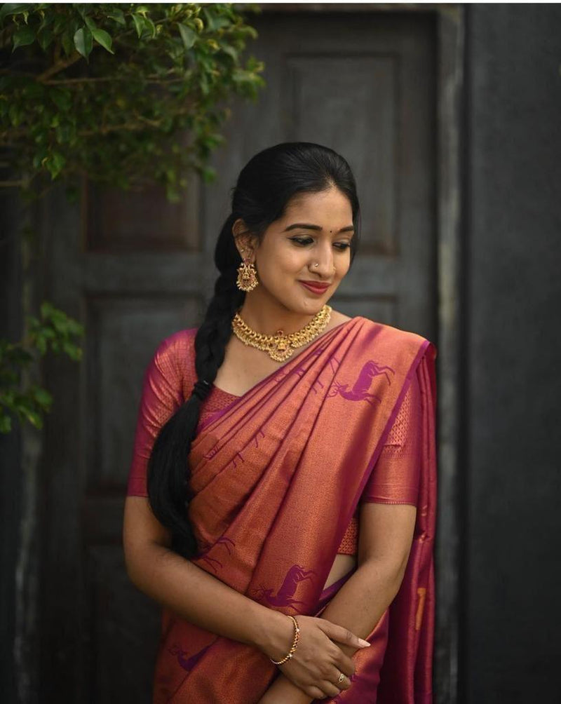 Woven Art pink Jacquard saree for wedding time - Ibis Fab