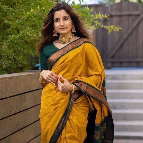 Yellow Banarasi Soft Silk Saree With Zari Weaving Work