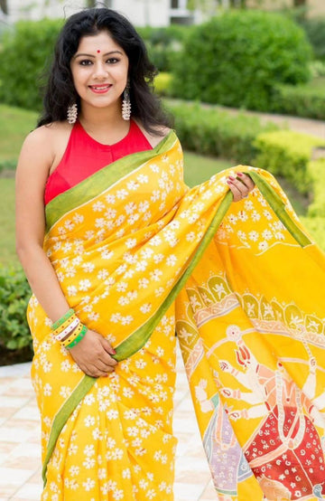 Yellow Color Linen Digital Print Office Wear Saree