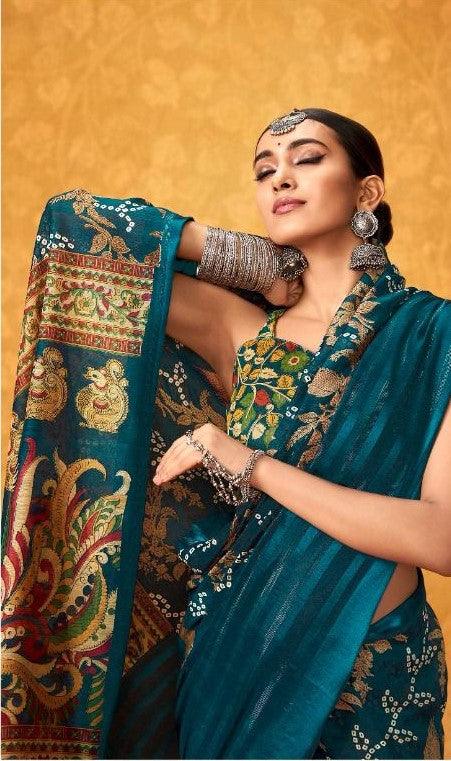 pure silk Classy Night Blue Colour Saree, Shining Party Wear - Ibis Fab