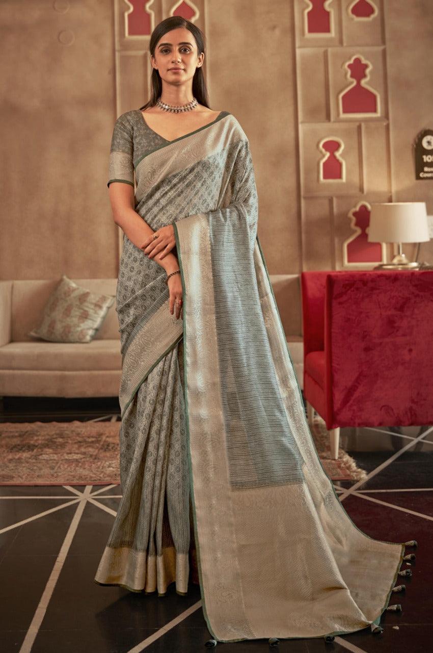 Adorable Silk Classy Grey Color Saree, Shining Party Wear - Ibis Fab