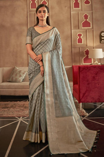 Adorable Silk Classy Grey Color Saree, Shining Party Wear