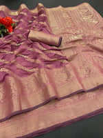 Organza Pink Silk Saree With Antique Real Zari With Attractive Rich Pallu Saree