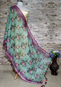 Pretty Sea green Base Floral Design Digital Dupatta_