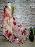 Stunning Peach Floral Design Digital Linen Dupatta_ - Ibis Fab