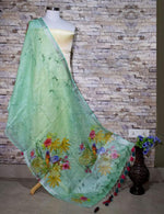 Stunning Sea Green Floral Design Print Digital Linen Dupatta_ - Ibis Fab