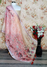 Subtle Pink Yellow Base Designer Digital Linen Dupatta_ - Ibis Fab
