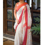Adorable White Colored Festive Wear Pure Linen Designer Saree - Ibis Fab