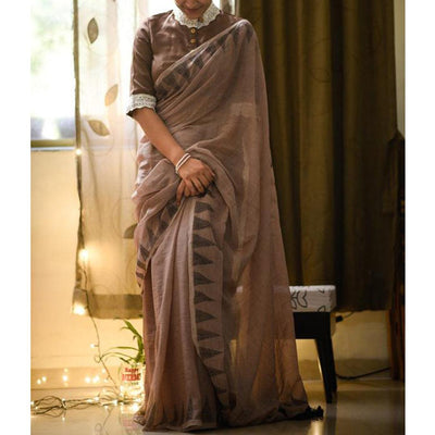 Amazing Brown Colored Festive Wear Pure Linen Beautiful Designer Saree - Ibis Fab