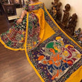 Amazing Yellow colored Kalamkari Linen Designer Printed Saree