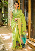 Appealing Green colored Linen Designer Saree